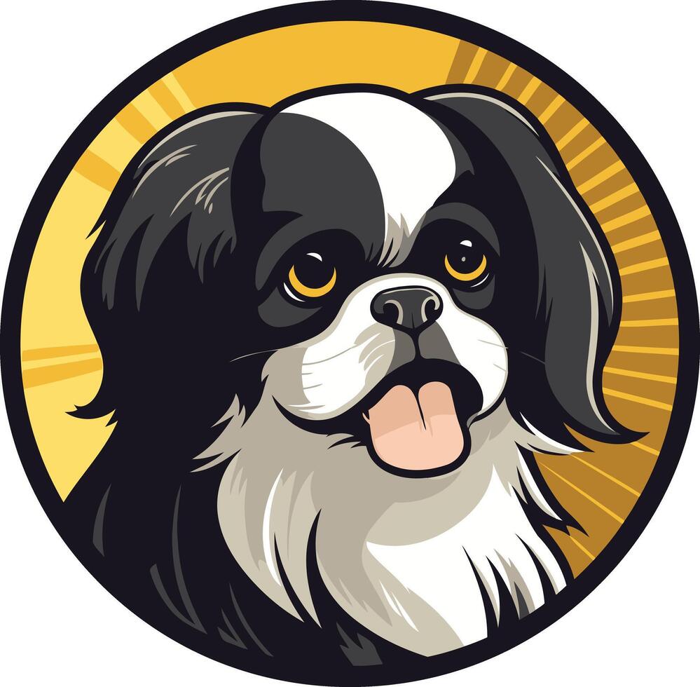 Cute cartoon illustration of a black and white japanese chin dog with a happy expression vector