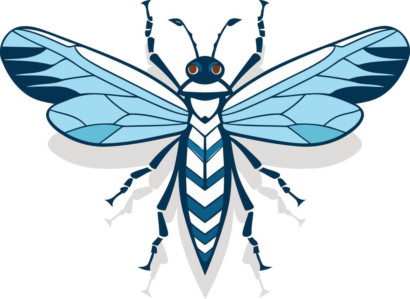 Stylized blue and white insect logo with geometric patterns vector