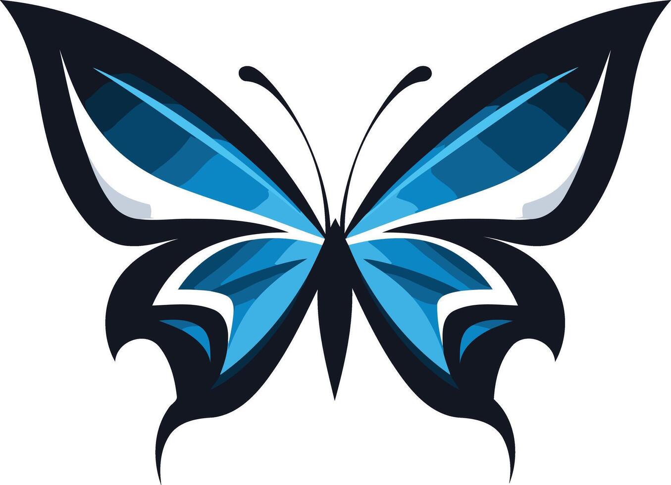A vibrant blue butterfly with black outlines, perfect for logos, designs, and branding vector