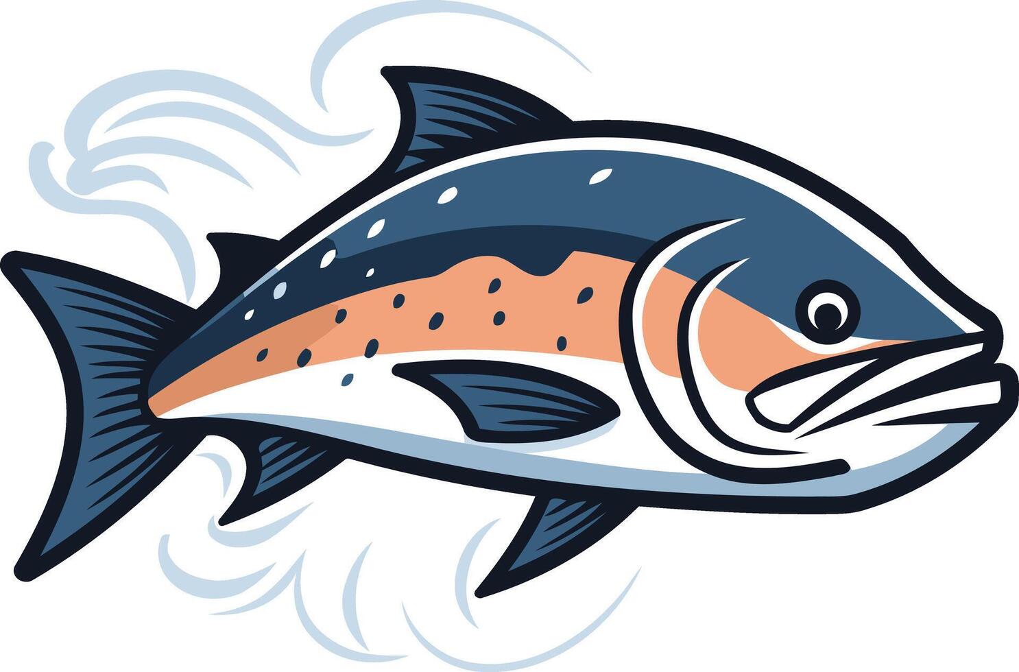 A cartoon illustration of a salmon leaping out of the water, with a detailed and vibrant design vector