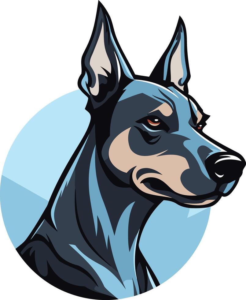 A fierce and powerful doberman pinscher portrait, perfect for branding, apparel, and social media vector