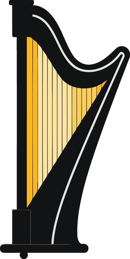 Simple black and yellow illustration of a harp, perfect for musical projects, websites, and social media vector