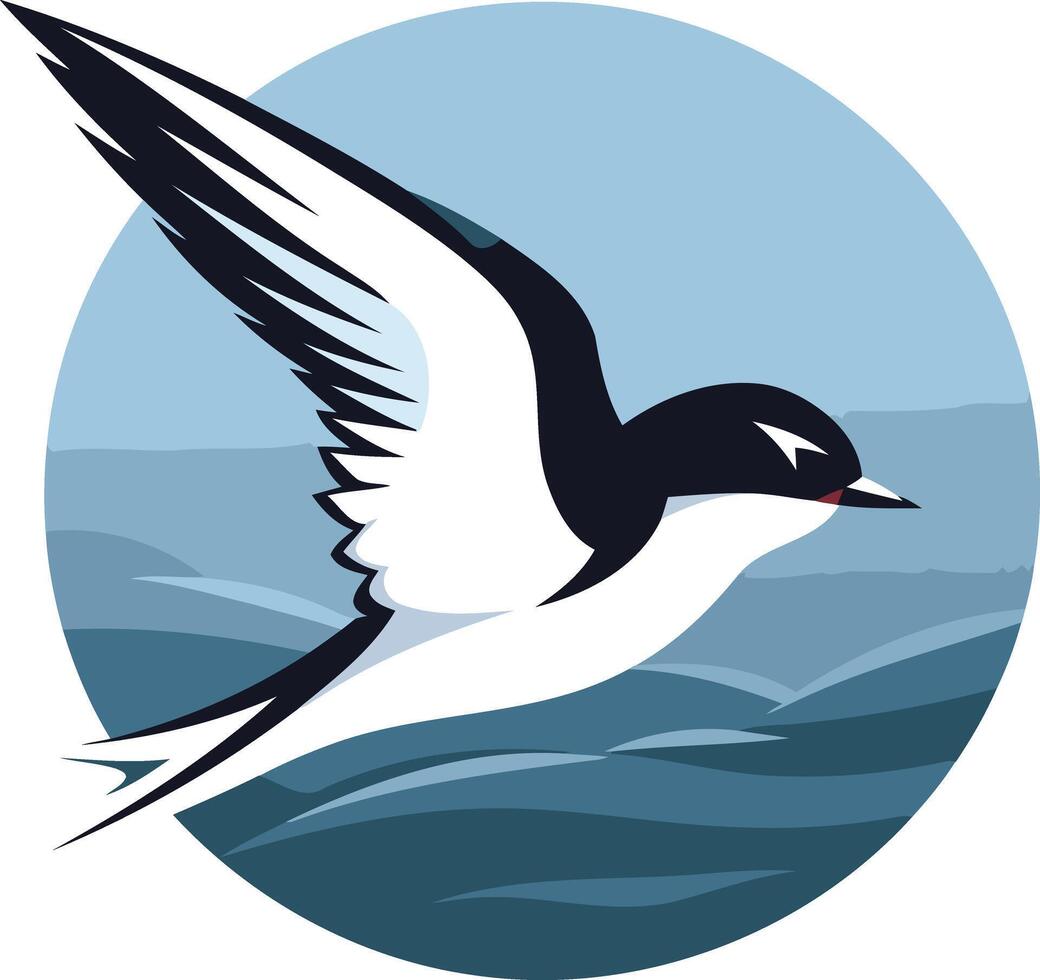 A stylized illustration of a seabird soaring above waves, perfect for branding, logos, and nature themed designs vector