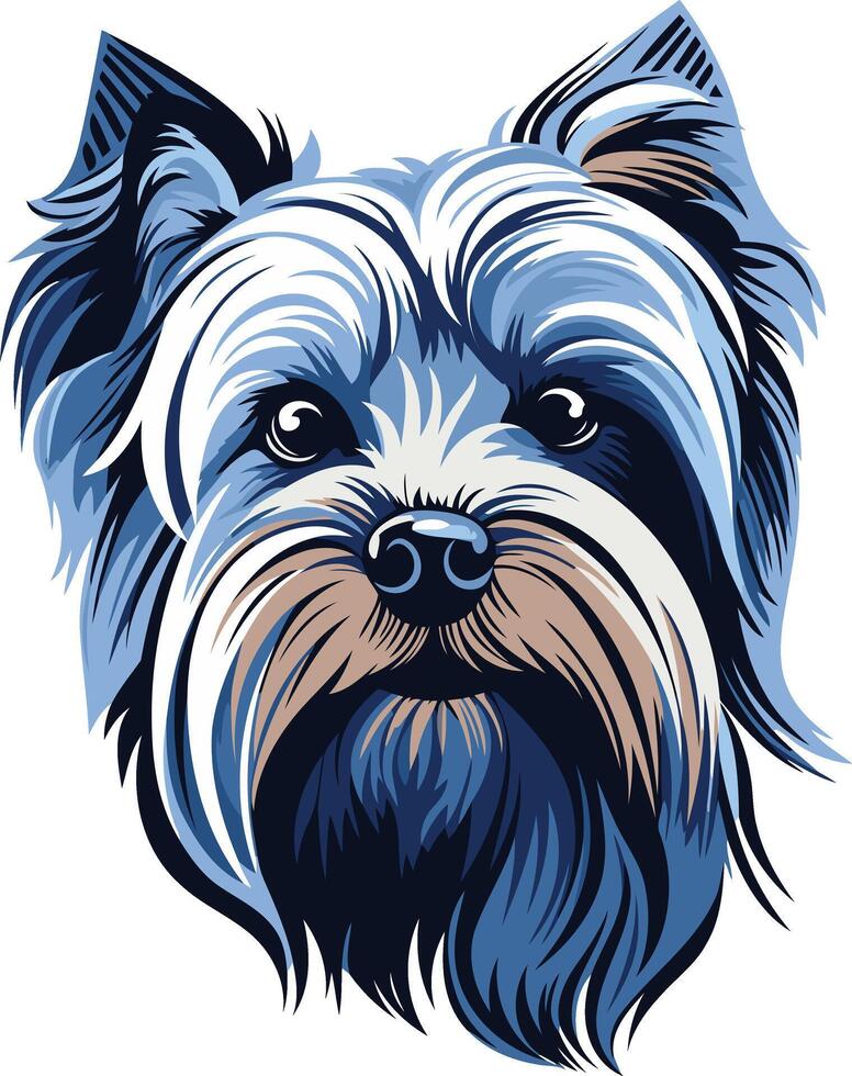 A stylized illustration of a yorkshire terrier, rendered in cool blue tones vector