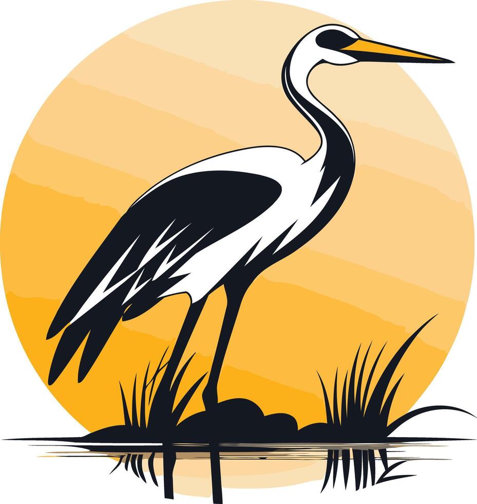 Simple illustration of a graceful heron standing in a wetland, perfect for nature themed projects and designs vector
