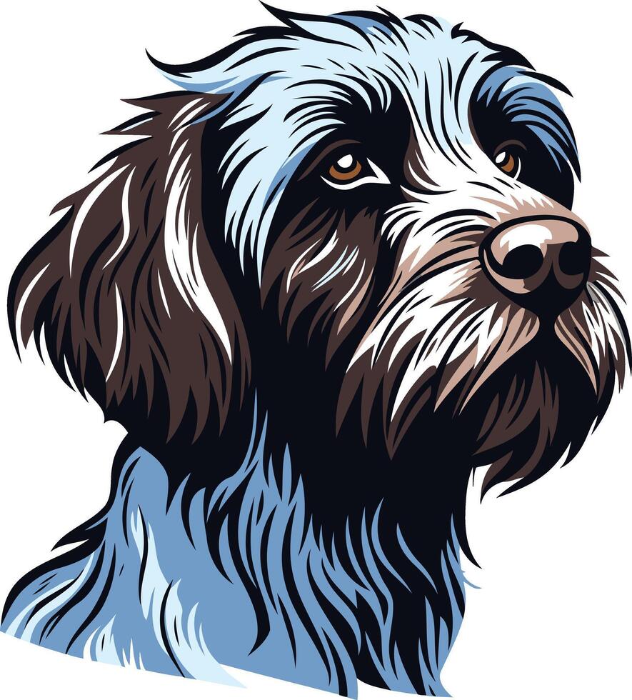 A detailed, stylized illustration of a wirehaired pointing griffon dog looking to the side with a confident expression vector