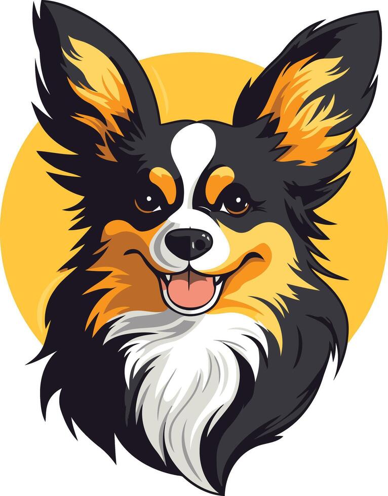 Cute cartoon illustration of a happy papillon dog with big ears and a big smile vector