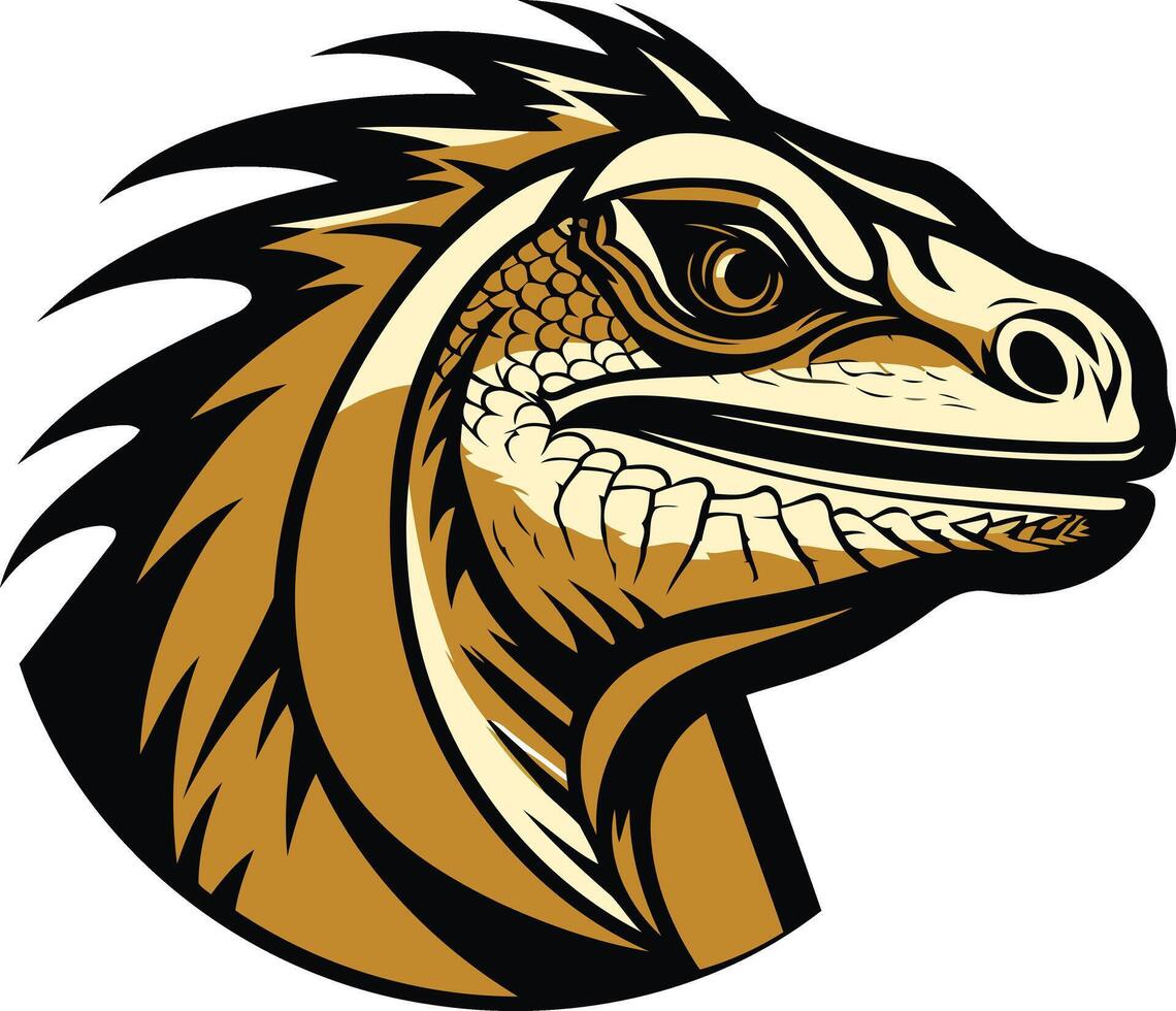 Fierce and detailed illustration of a lizard head in a bold, graphic style, perfect for logos, branding, or apparel designs vector