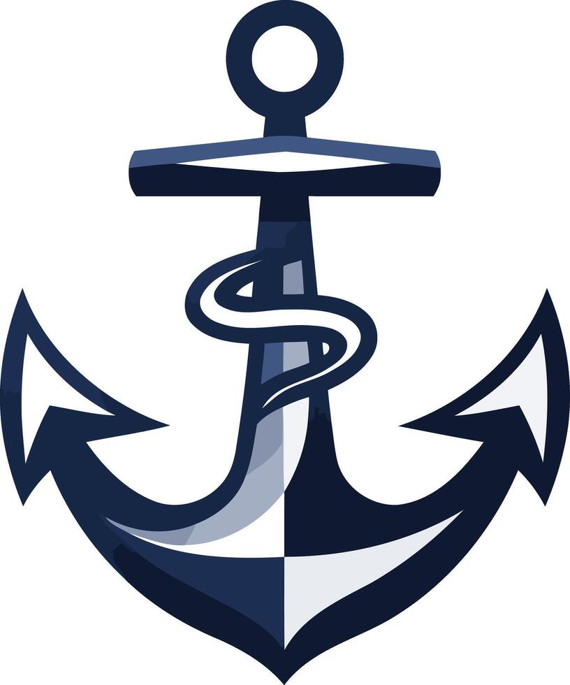 A bold, stylized blue anchor with a white outline, perfect for branding, logos, or nautical themed designs vector