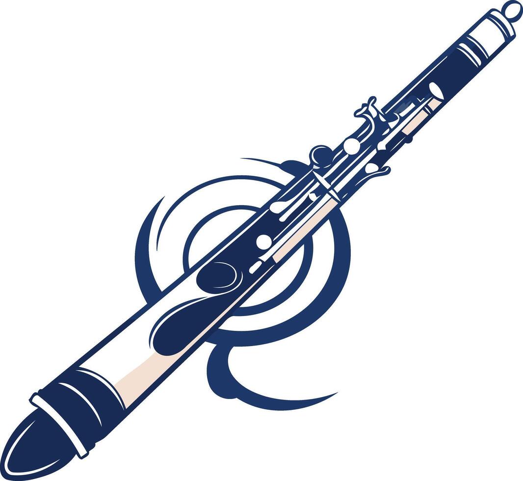 A stylized blue clarinet with a swirling design, perfect for music related projects vector