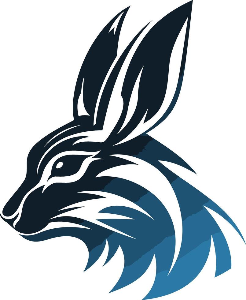 A striking and stylized rabbit head logo, rendered in bold black and blue tones vector