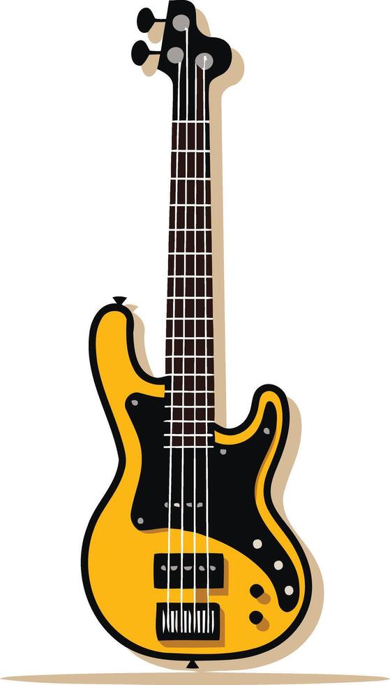 A vibrant yellow bass guitar with black accents, perfect for adding a musical touch to your designs vector
