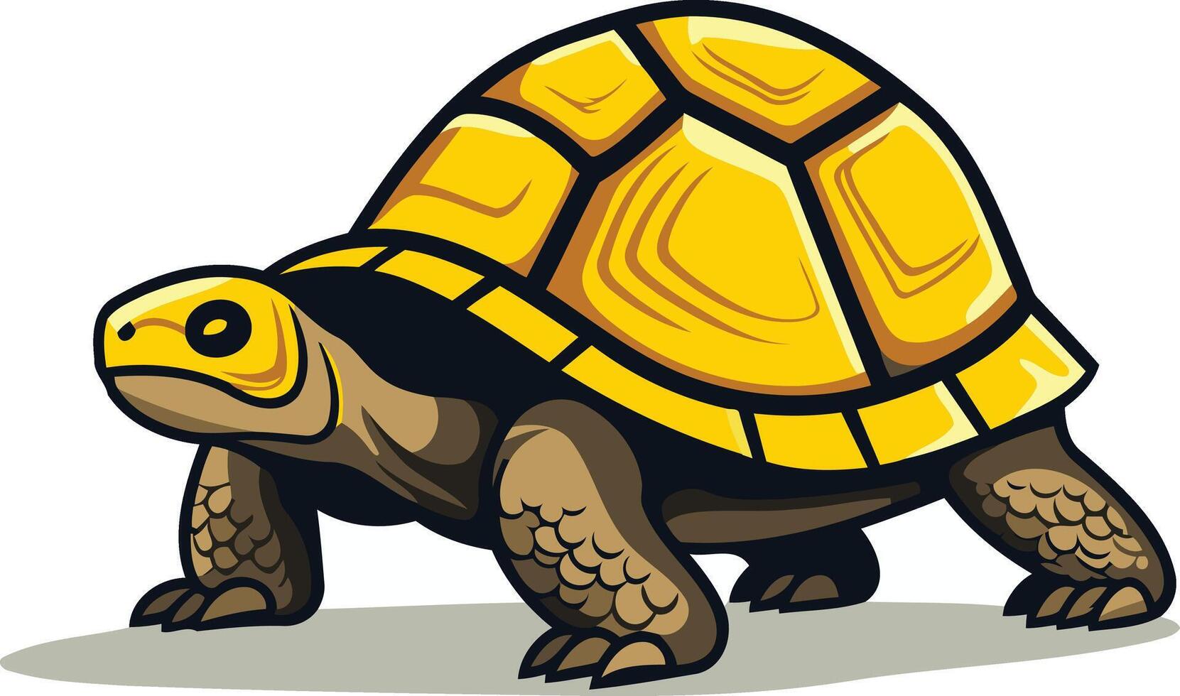 A cute cartoon tortoise with a yellow shell, walking forward with a determined expression vector
