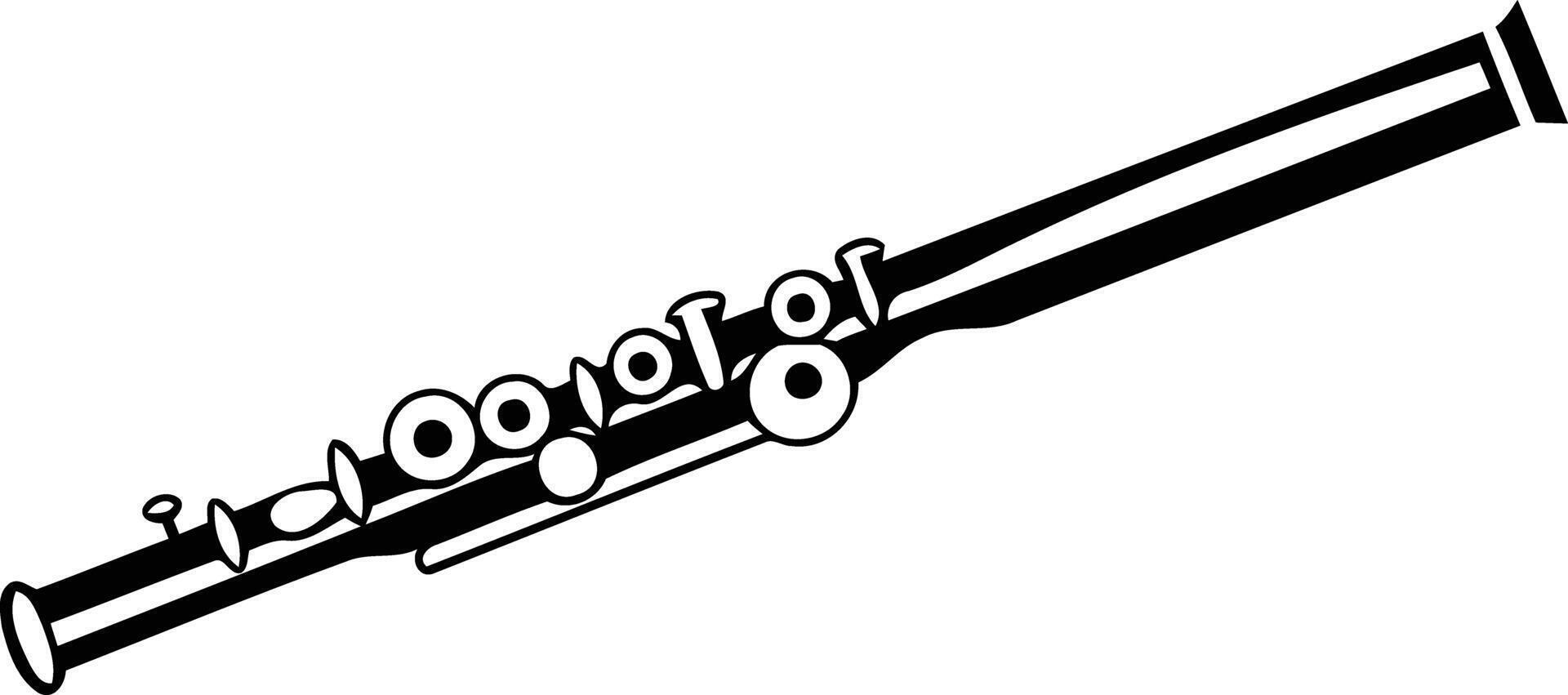 A simple black and white silhouette of a flute, ideal for musical designs, educational materials, or website graphics vector