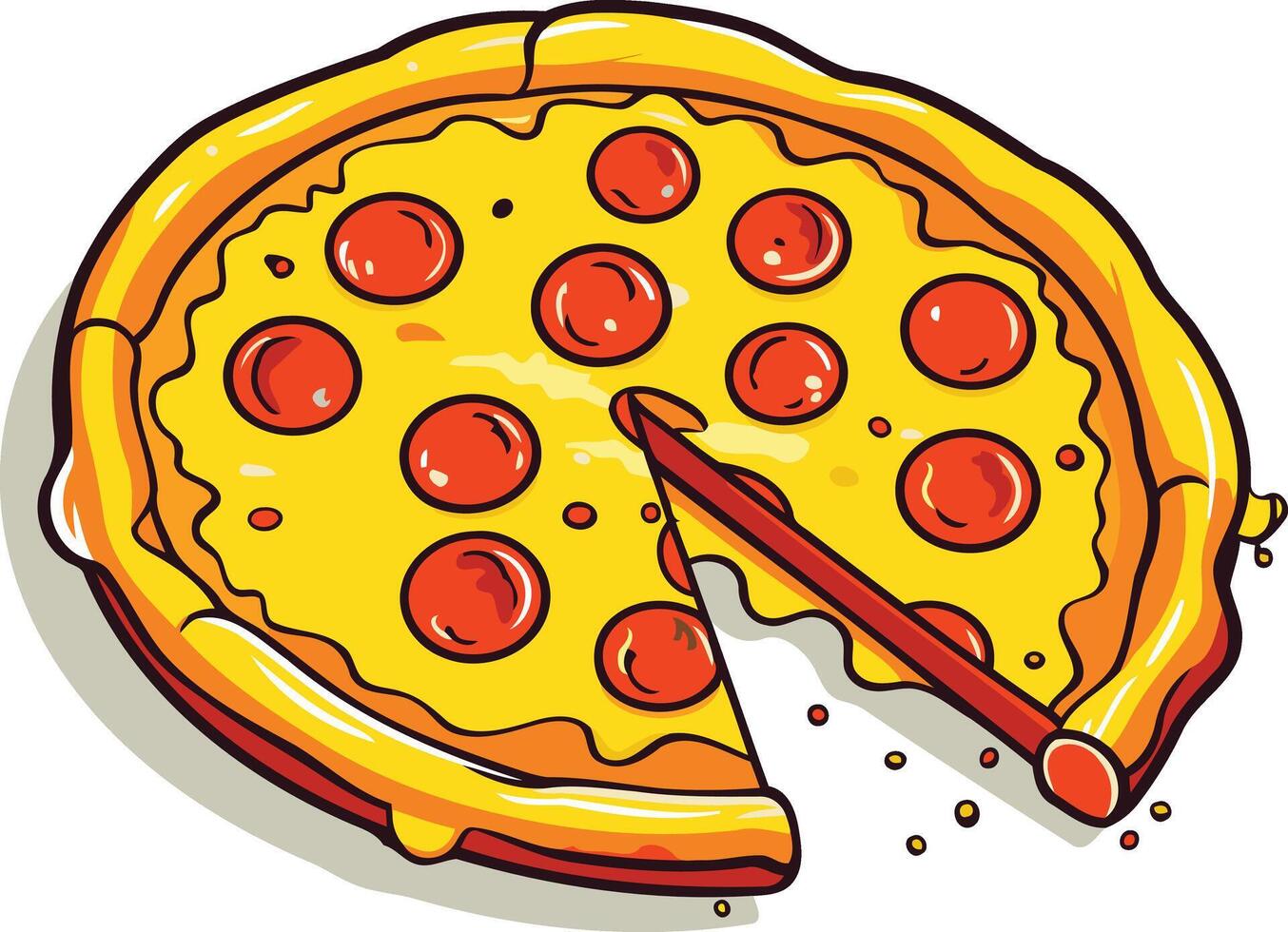 Delicious cartoon pizza with a slice missing vector