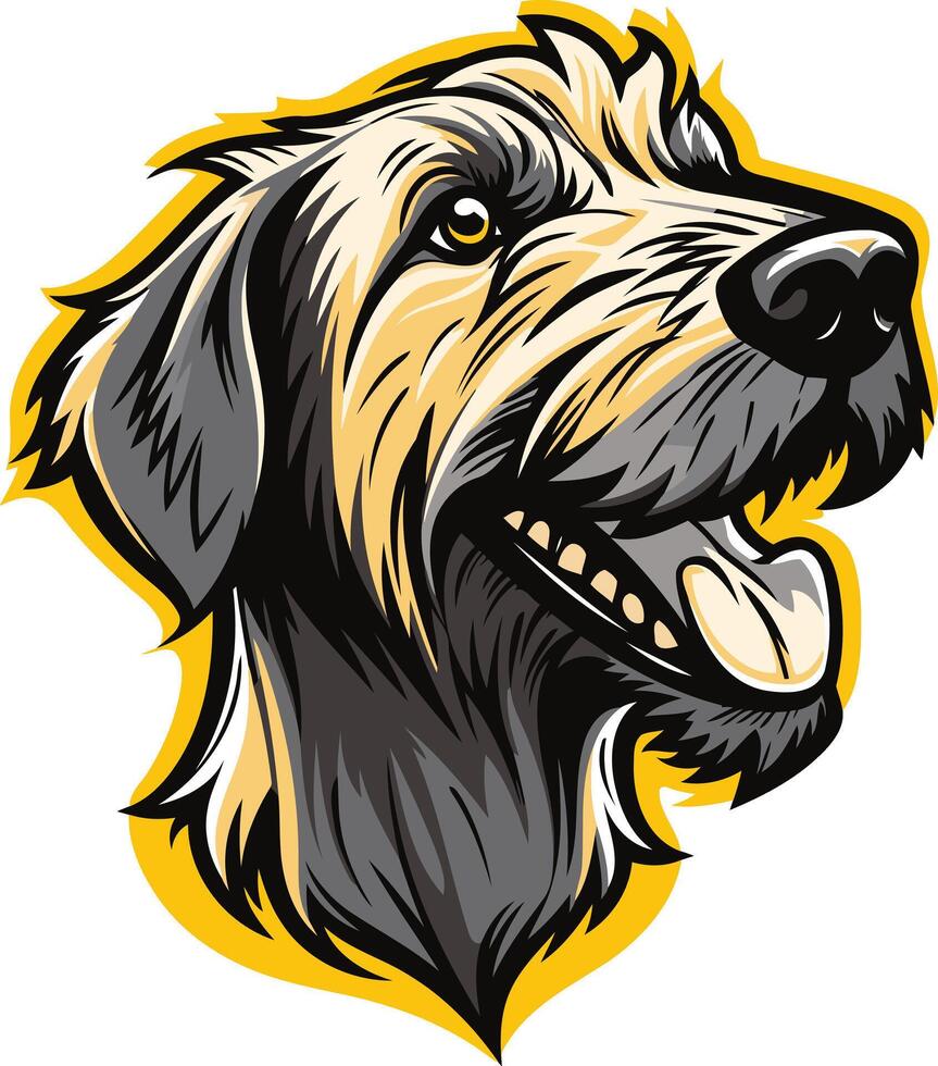 A friendly, cartoon style illustration of a bearded collie with a joyful expression vector