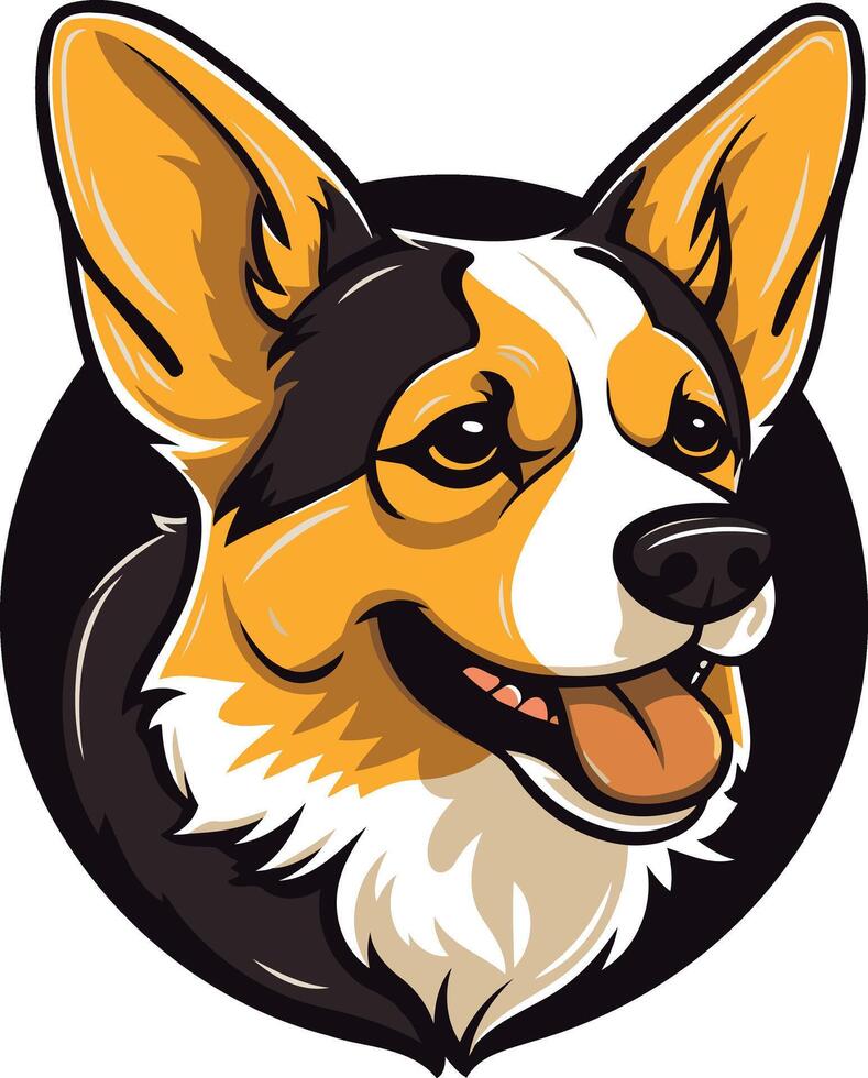 Cute cartoon illustration of a smiling corgi with big ears, perfect for pet related designs, social media, or branding vector