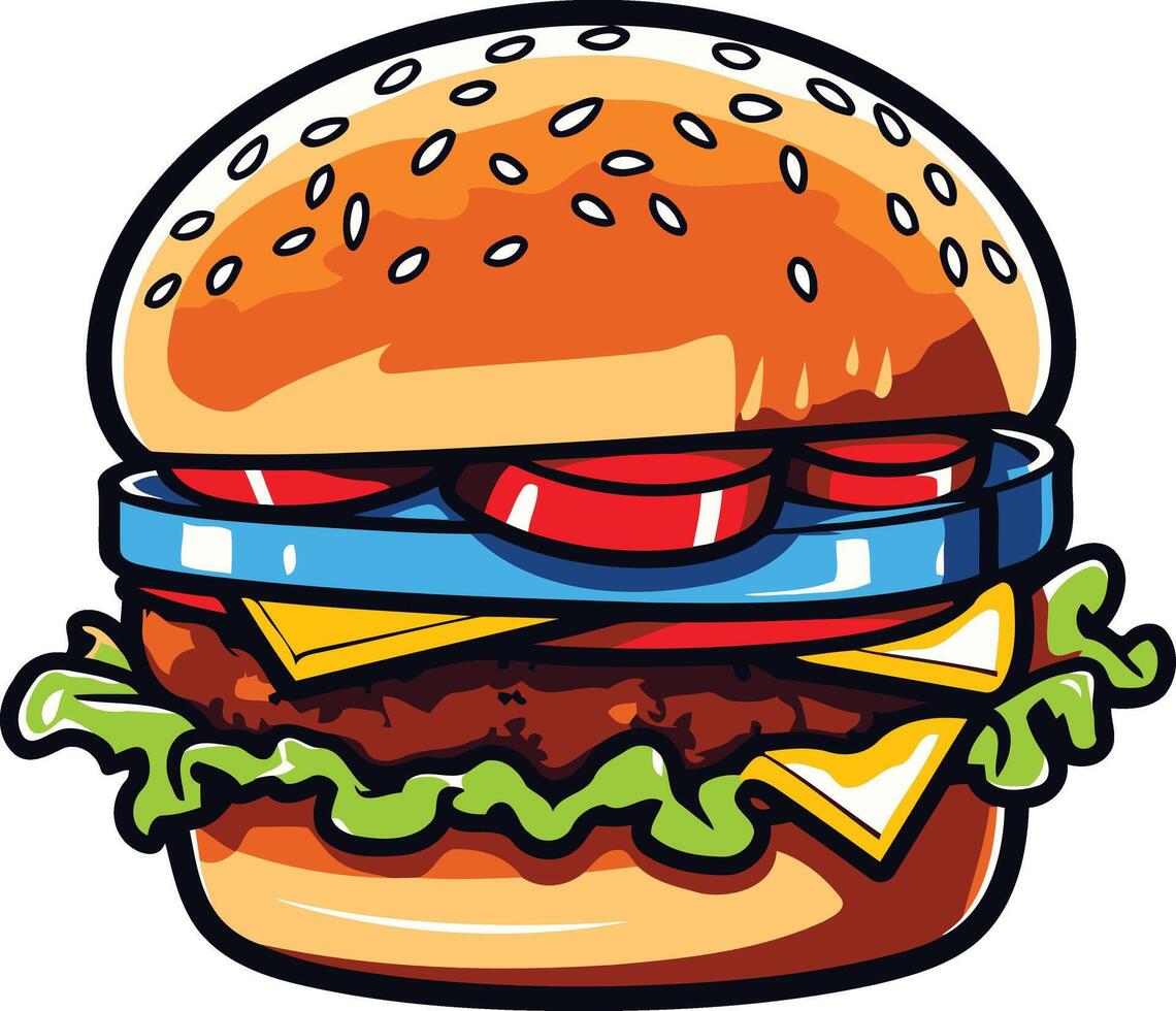 A cheerful cartoon burger, perfect for branding, social media, and food related projects vector