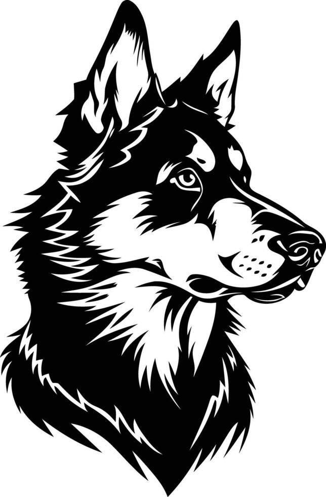 A bold and striking black and white illustration of a dog's head, perfect for logos, branding, and pet related designs vector