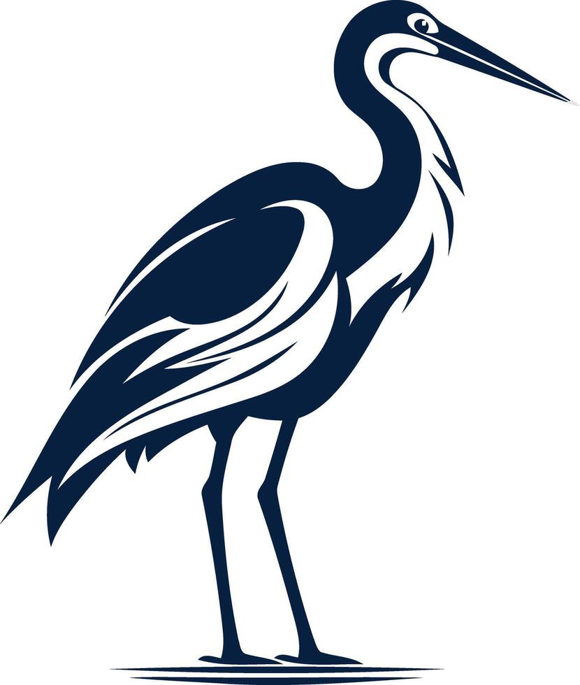 Stylized silhouette of a graceful heron in navy blue, perfect for logos, branding, and nature themed designs vector