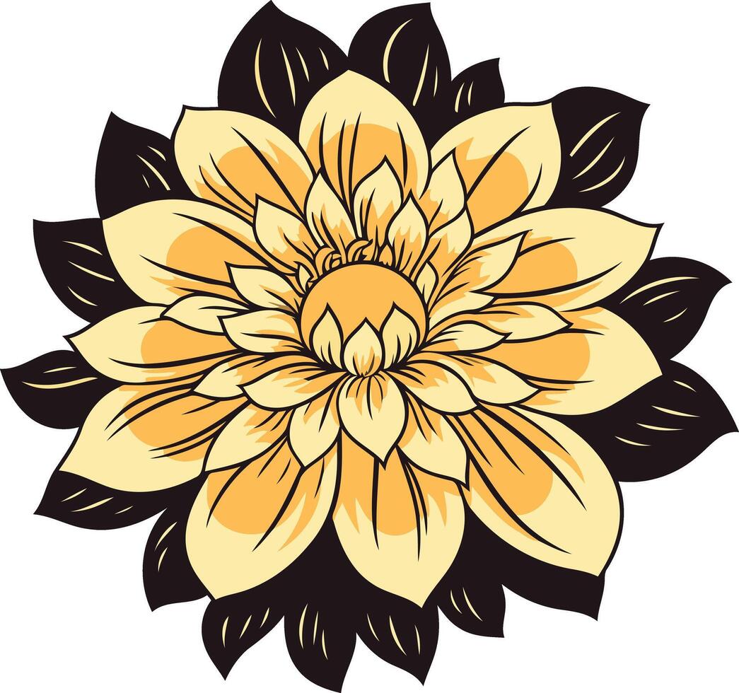 Elegant floral design featuring a stylized yellow flower with black outlines vector