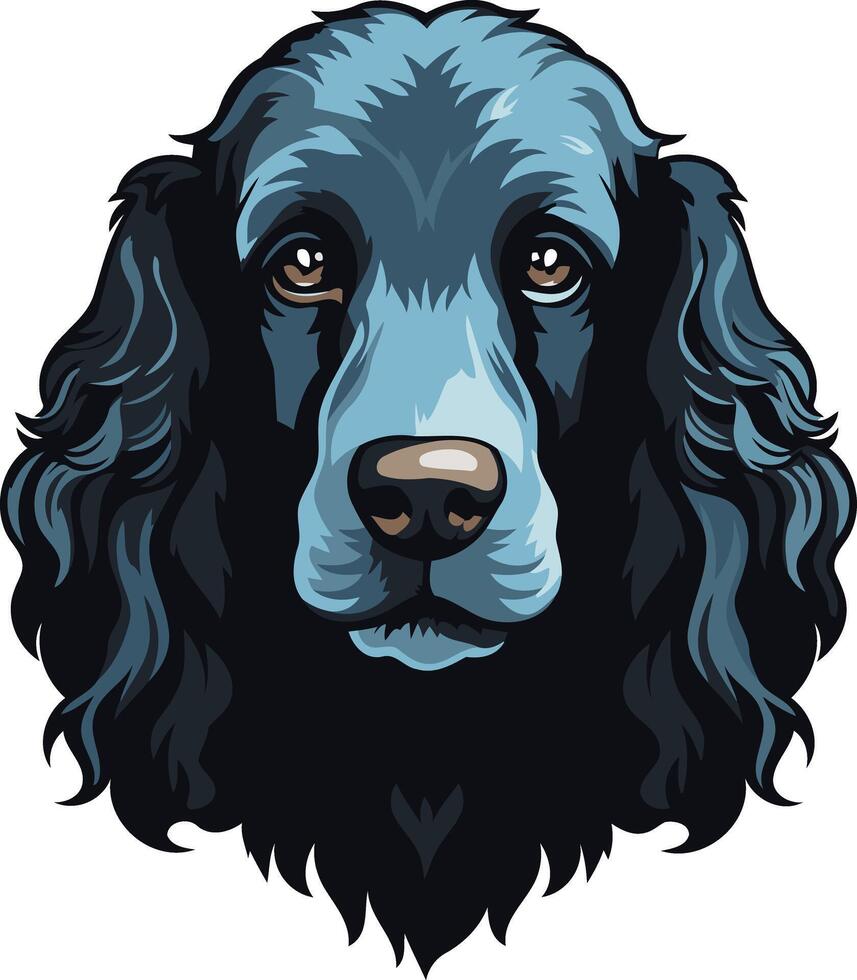 A striking illustration of a black cocker spaniel, with a focus on its soulful eyes and elegant features vector