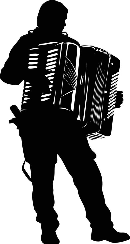 A dramatic silhouette of a musician playing an accordion vector