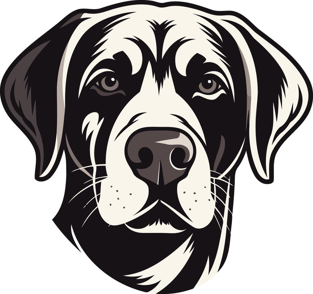 A striking black and white illustration of a dog's face, perfect for branding or design projects vector