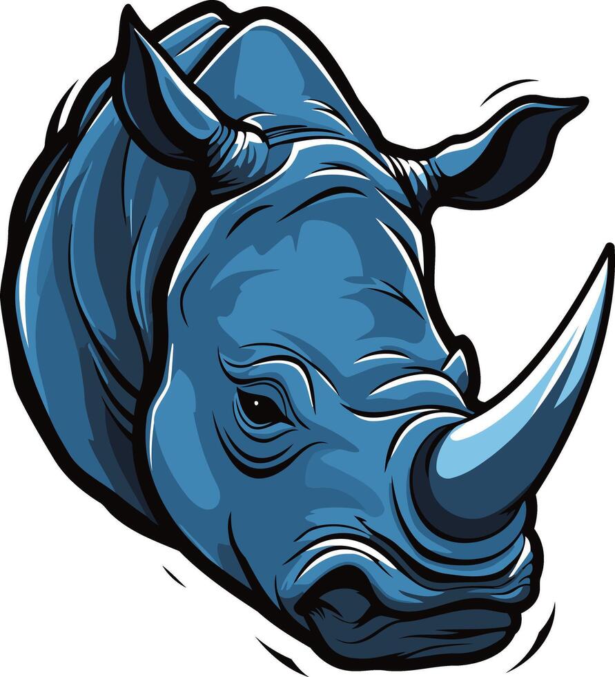 Powerful blue rhino head illustration, perfect for branding, logo design, or t shirt graphics vector