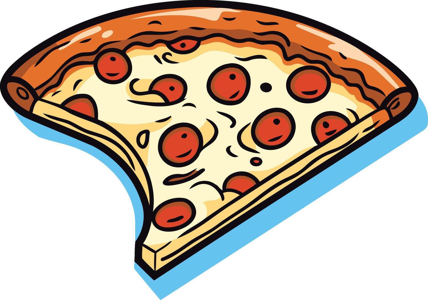 A cartoon slice of pepperoni pizza with a bite taken out of it vector