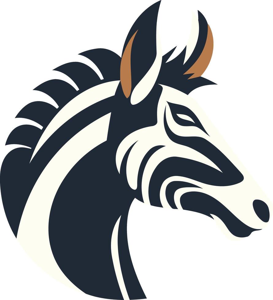 Bold and graphic logo design featuring a stylized zebra head in black and white with an orange ear vector