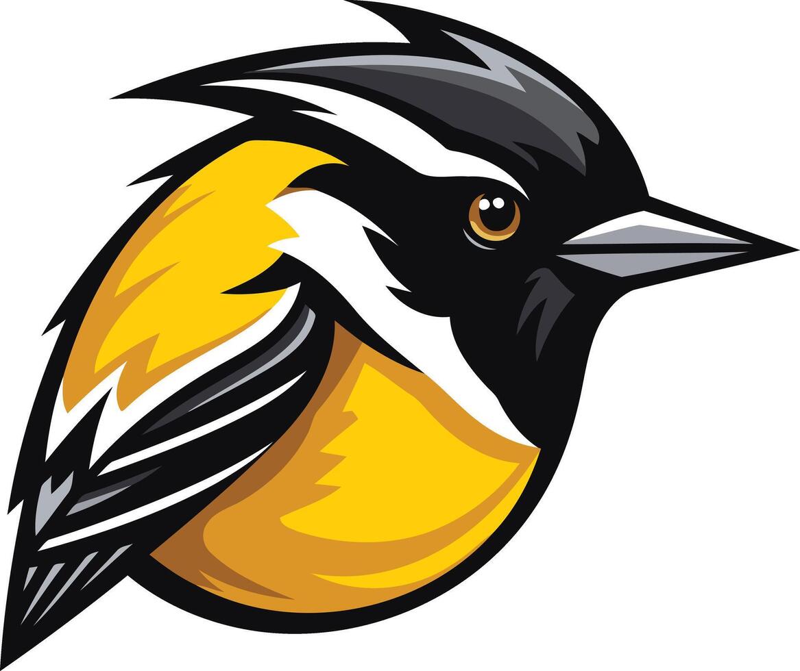 A bold, element illustration of a yellow and black bird with a sharp beak vector