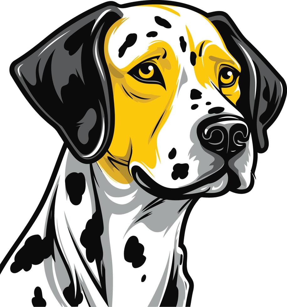 A friendly dalmatian dog with yellow accents, looking directly at the viewer vector