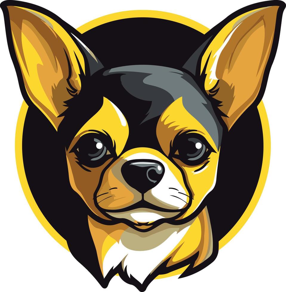 Cute cartoon chihuahua with black, brown, and yellow fur, perfect for pet related businesses or logos vector