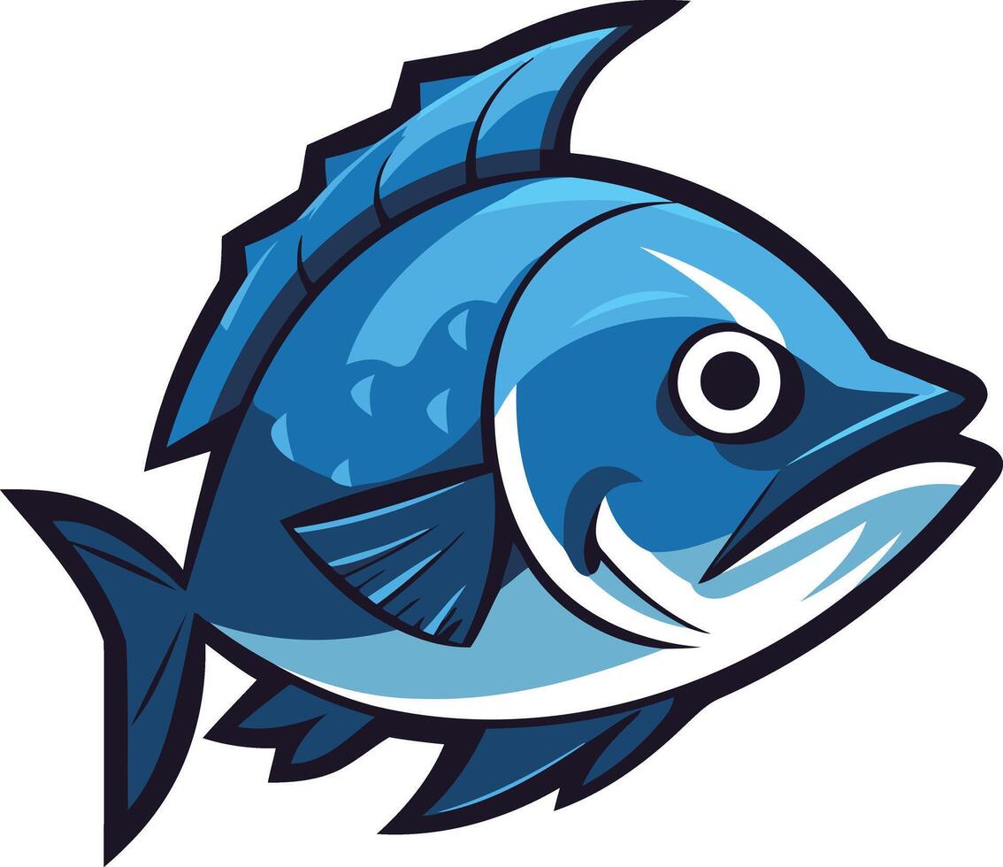 A fierce, blue fish logo with sharp fins and a determined expression vector