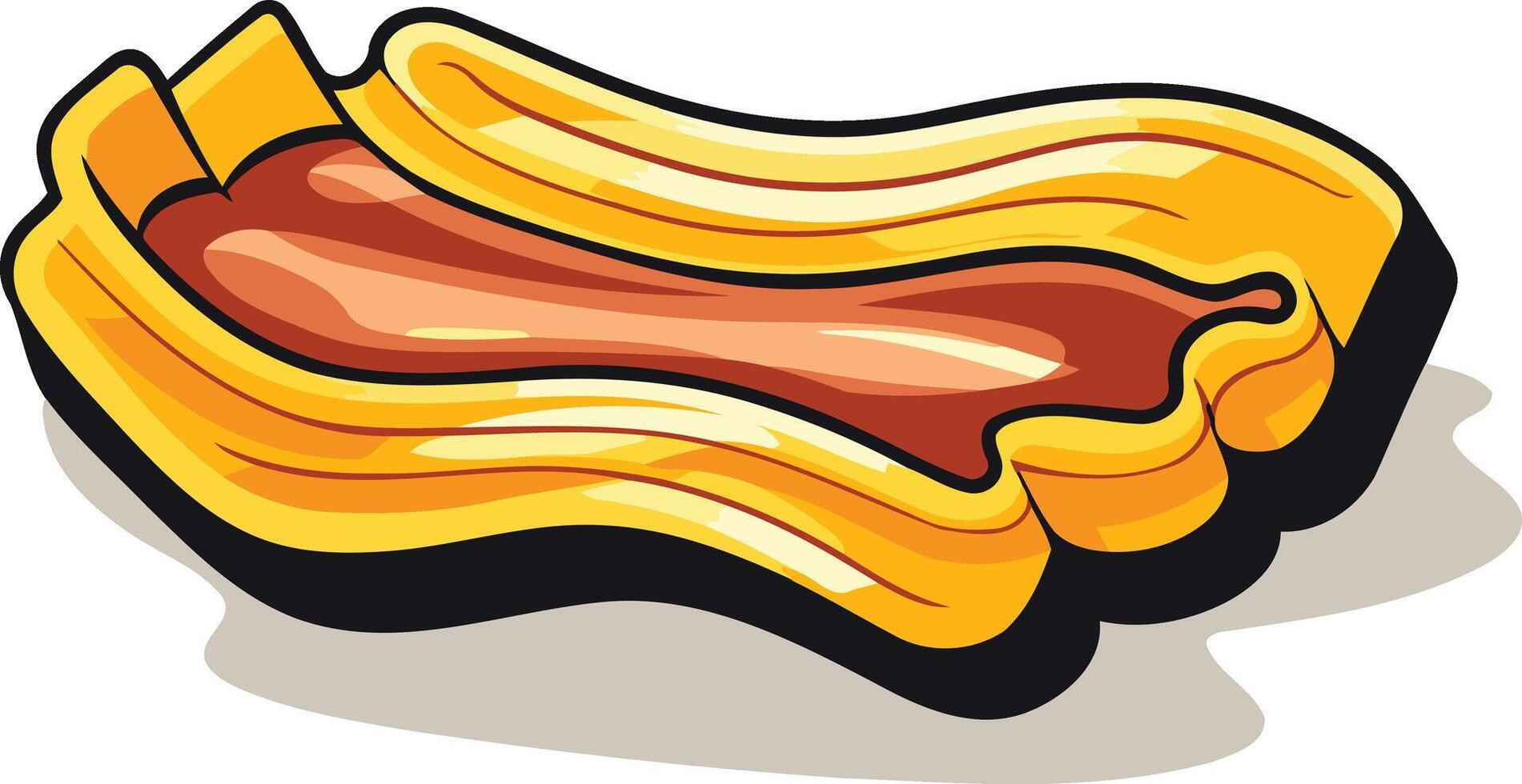 Cartoon illustration of a golden, crispy, and delicious looking bacon strip, perfect for breakfast food, restaurant menus, and advertising vector