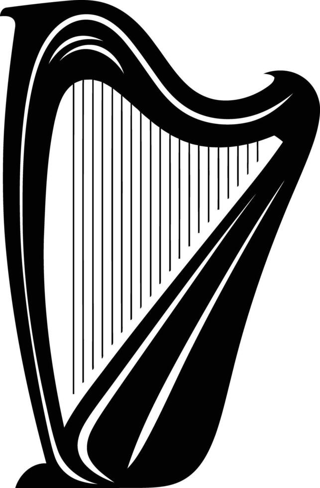 A simple, elegant silhouette of a harp, perfect for use in logos, branding, and musical designs vector