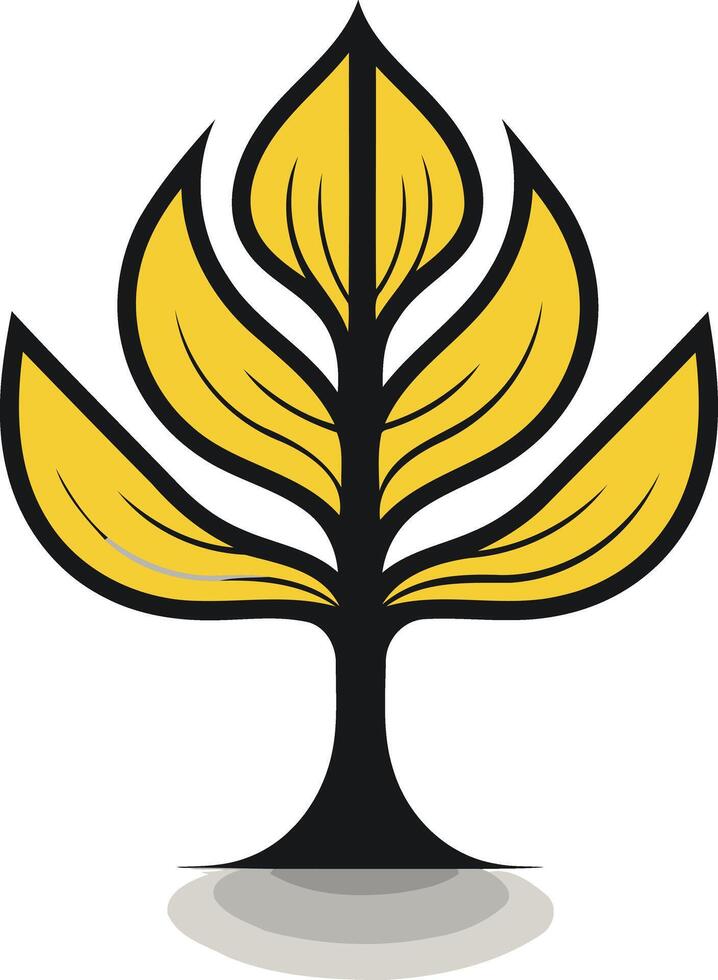 Abstract stylized tree logo design with yellow leaves and a black trunk vector
