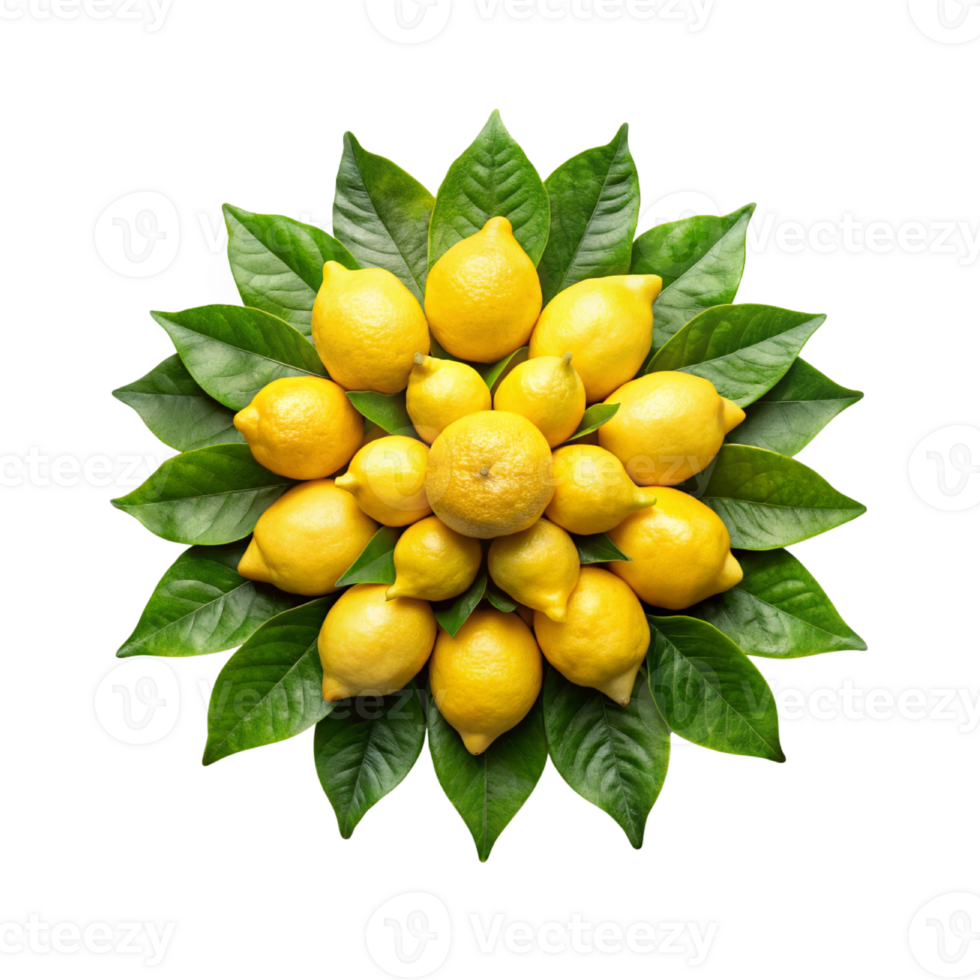a pile of raw Lemon with green leaves png