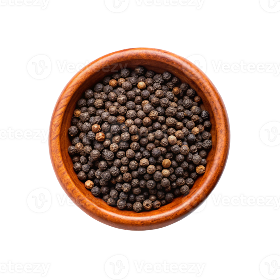 black pepper in a wooden bowl png
