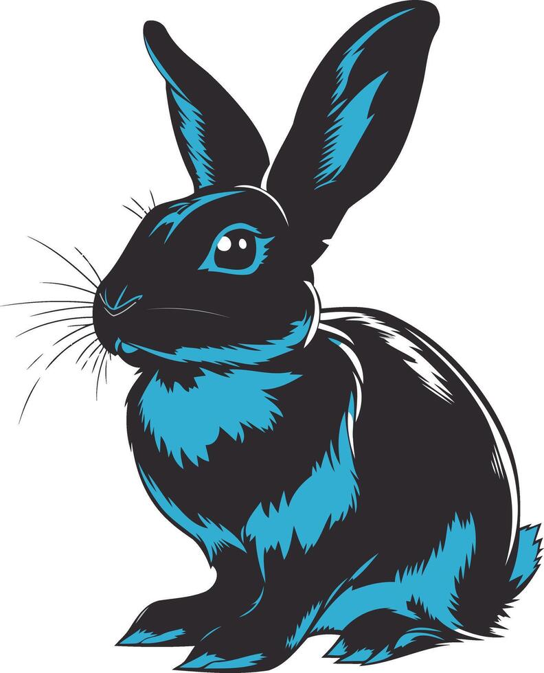 A stylized, black and blue rabbit illustration vector