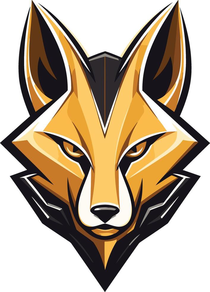 Bold and aggressive fox head logo in a minimalist, geometric style vector