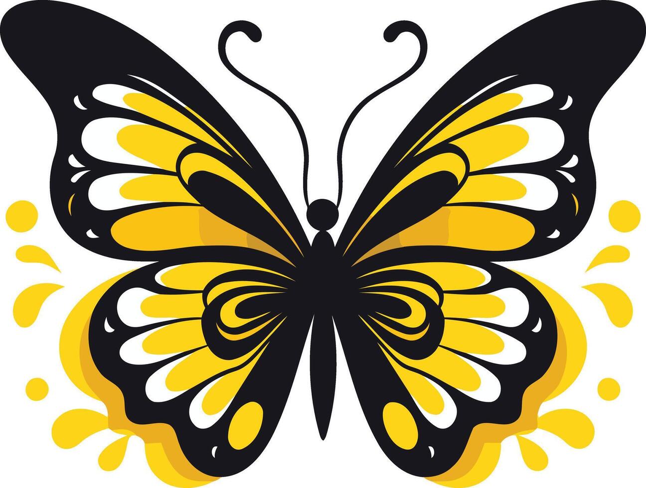 A bold and stylized black and yellow butterfly with intricate wing patterns vector