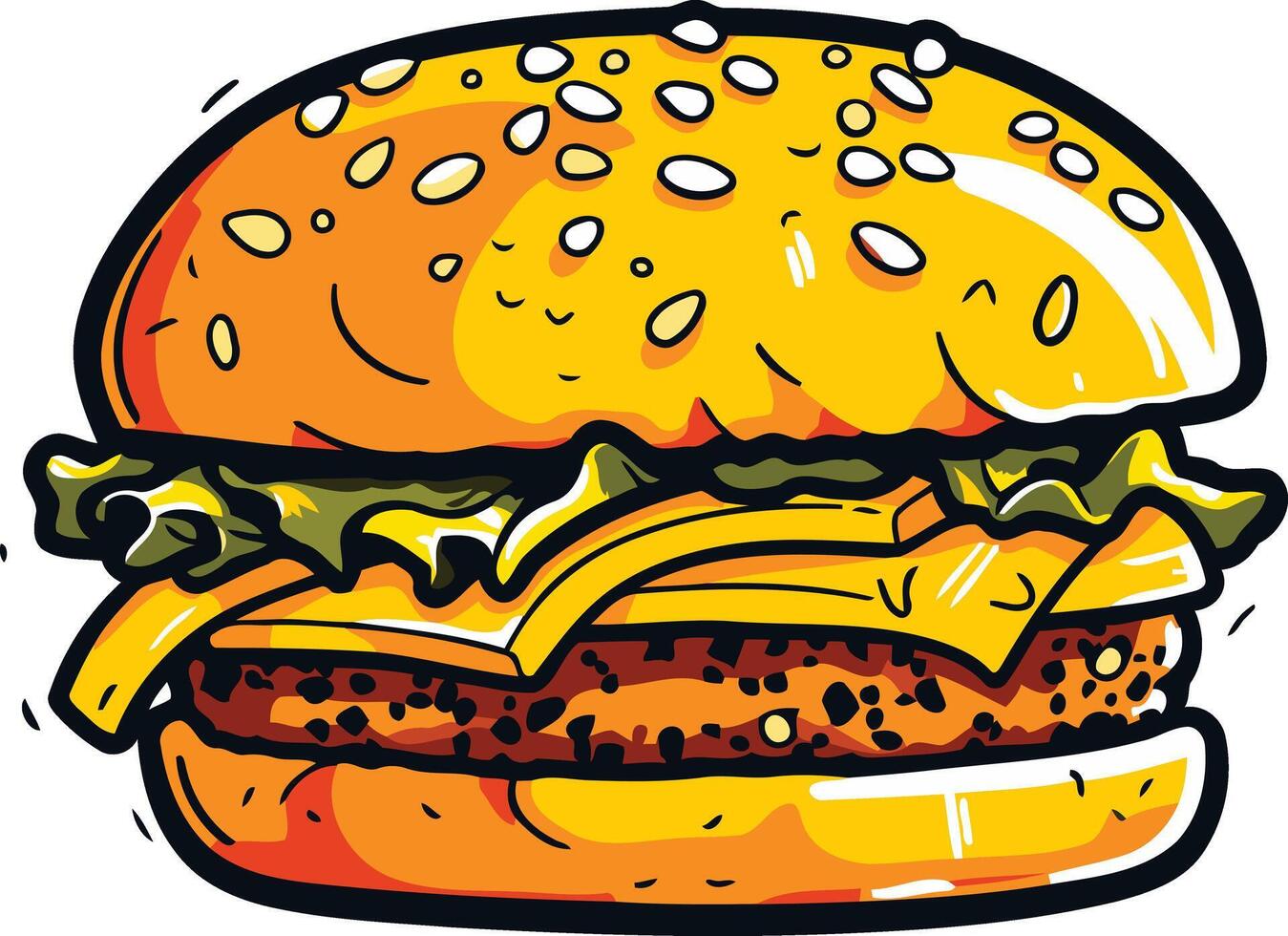 A delicious cartoon burger with all the fixings vector