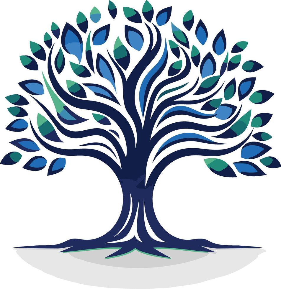 Stylized blue and green tree logo design, perfect for a company or organization seeking a nature inspired emblem vector