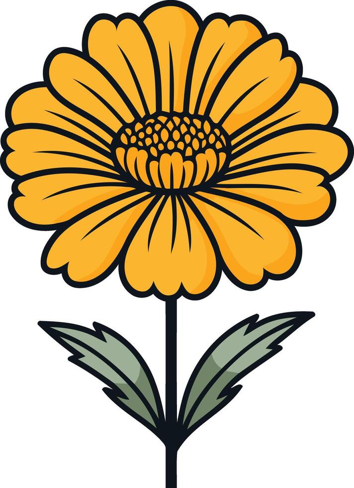 A cheerful yellow flower with green leaves, perfect for adding a touch of nature to your designs vector