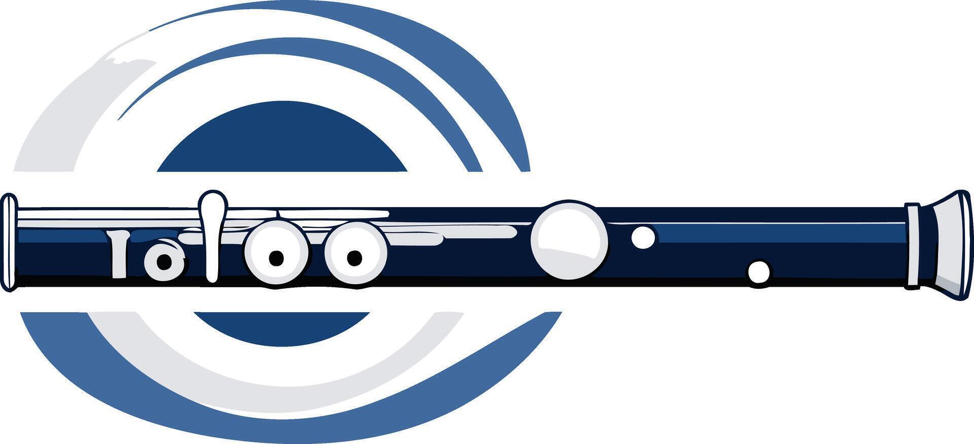 A stylized illustration of a flute, positioned over an abstract, swirling design vector