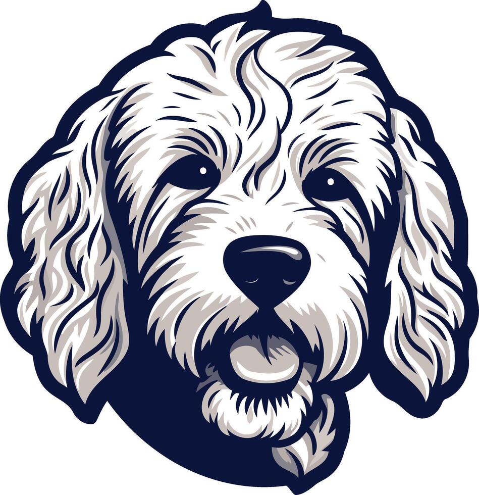 A charming illustration of a fluffy, white dog with a friendly expression vector