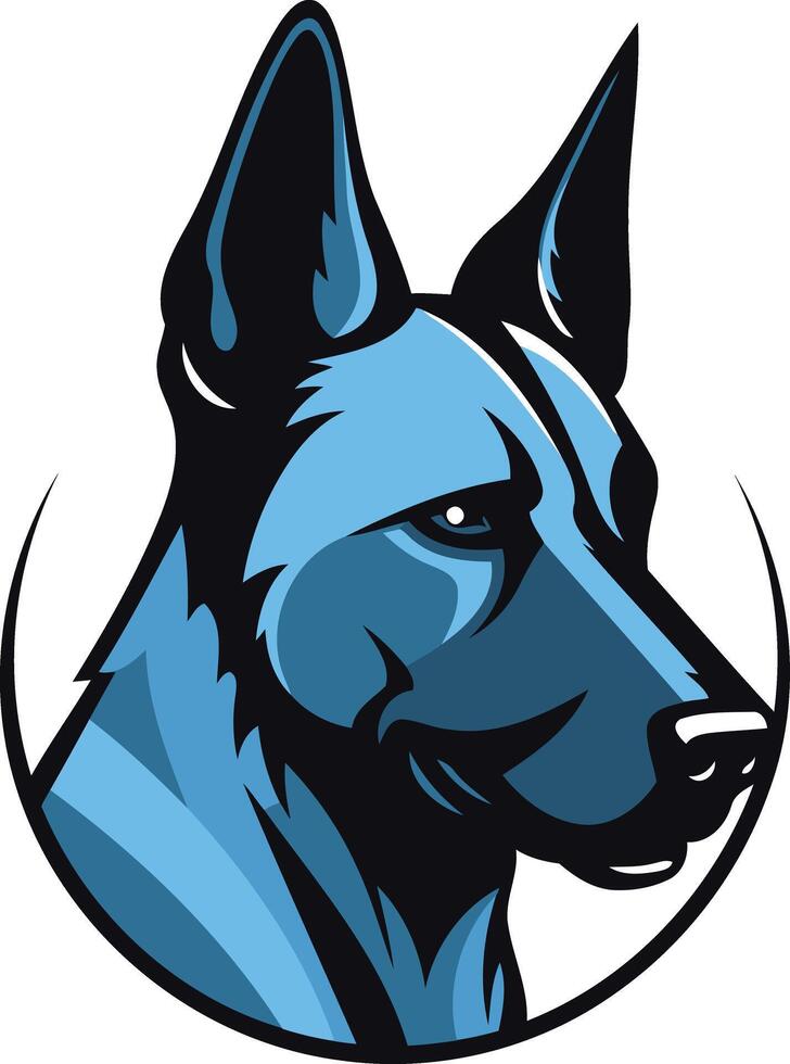 A powerful and striking logo design featuring a blue german shepherd's head, ideal for security companies, dog training businesses, or any brand seeking a strong, protective image vector