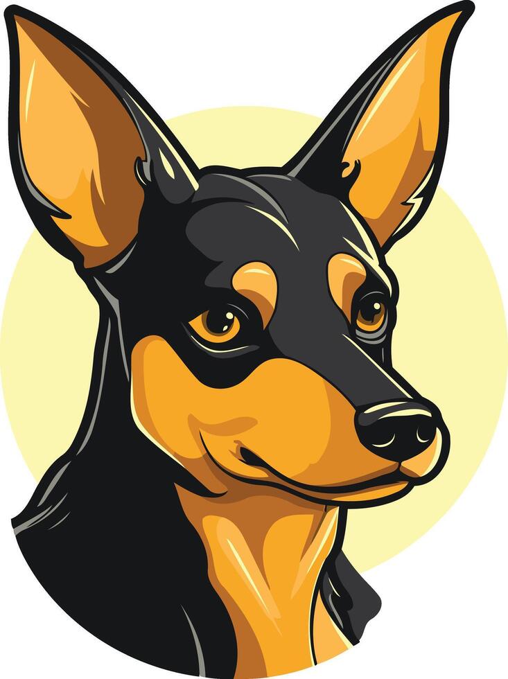 A friendly cartoon illustration of a black and tan miniature pinscher dog vector